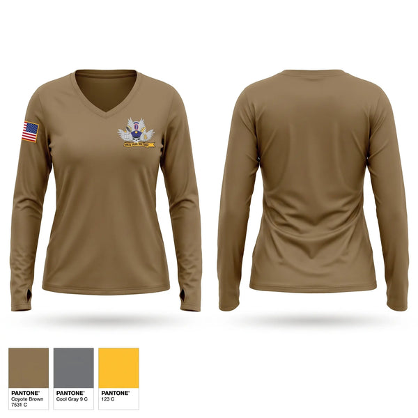 Womens Long Sleeve Vneck Shirt, RHHC, 3D US Infantry Regiment HEADHUNTERS, Army, Teamtime, Team time, sublimation, custom sports apparel, team uniforms, spirit wear, spiritwear, sports uniforms, custom shirts, team store, custom team store, fundraiser sports, apparel fundraiser