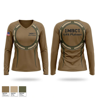 Womens Long Sleeve Vneck Shirt, 1MBCT UAS Platoon, Army, Teamtime, Team time, sublimation, custom sports apparel, team uniforms, spirit wear, spiritwear, sports uniforms, custom shirts, team store, custom team store, fundraiser sports, apparel fundraiser