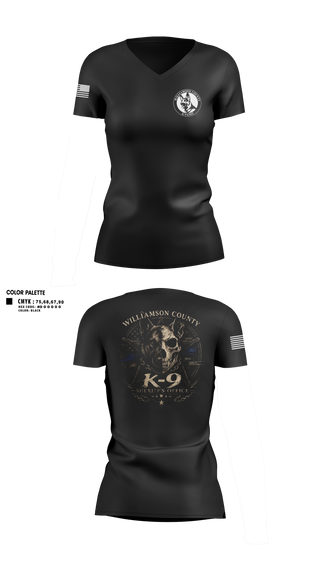 Womens Short Sleeve Vneck Shirt, Williamson County K-9 Unit, Police, Teamtime, Team time, sublimation, custom sports apparel, team uniforms, spirit wear, spiritwear, sports uniforms, custom shirts, team store, custom team store, fundraiser sports, apparel fundraiser