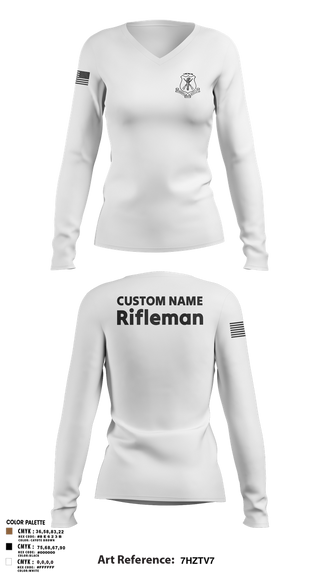 Womens Long Sleeve Vneck Shirt, Pershing Rifles, Army, Teamtime, Team time, sublimation, custom sports apparel, team uniforms, spirit wear, spiritwear, sports uniforms, custom shirts, team store, custom team store, fundraiser sports, apparel fundraiser