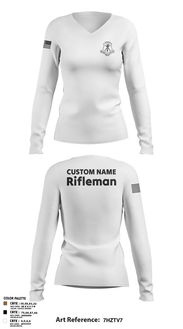 Womens Long Sleeve Vneck Shirt, Pershing Rifles, Army, Teamtime, Team time, sublimation, custom sports apparel, team uniforms, spirit wear, spiritwear, sports uniforms, custom shirts, team store, custom team store, fundraiser sports, apparel fundraiser