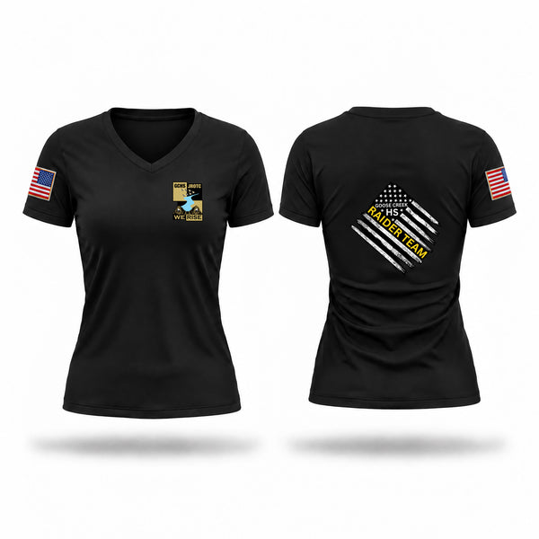 Womens Short Sleeve Vneck Shirt, Goose Creek High School Raider Team, Bowling, Teamtime, Team time, sublimation, custom sports apparel, team uniforms, spirit wear, spiritwear, sports uniforms, custom shirts, team store, custom team store, fundraiser sports, apparel fundraiser