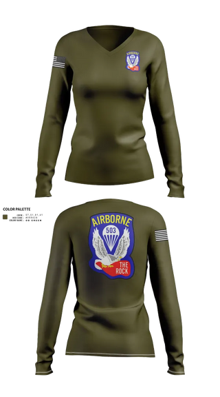 Womens Long Sleeve Vneck Shirt, 1st Battalion 503rd Infantry Regiment, , Teamtime, Team time, sublimation, custom sports apparel, team uniforms, spirit wear, spiritwear, sports uniforms, custom shirts, team store, custom team store, fundraiser sports, apparel fundraiser