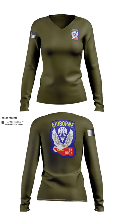 1st Battalion 503rd Infantry Regiment 53542236 Women's Long Sleeve V-neck Shirt - 22
