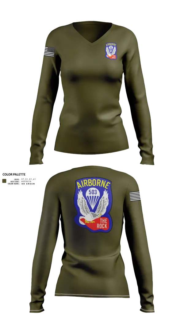 Womens Long Sleeve Vneck Shirt, 1st Battalion 503rd Infantry Regiment, , Teamtime, Team time, sublimation, custom sports apparel, team uniforms, spirit wear, spiritwear, sports uniforms, custom shirts, team store, custom team store, fundraiser sports, apparel fundraiser