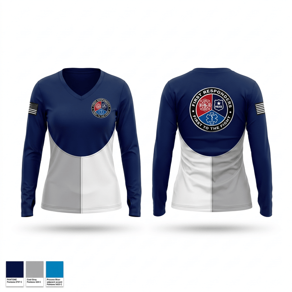 Womens Long Sleeve Vneck Shirt, Chemult Rural Fire Protection District, EMS/EMT, Teamtime, Team time, sublimation, custom sports apparel, team uniforms, spirit wear, spiritwear, sports uniforms, custom shirts, team store, custom team store, fundraiser sports, apparel fundraiser