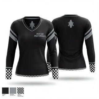 Womens Long Sleeve Vneck Shirt, Detroit High Riders, , Teamtime, Team time, sublimation, custom sports apparel, team uniforms, spirit wear, spiritwear, sports uniforms, custom shirts, team store, custom team store, fundraiser sports, apparel fundraiser