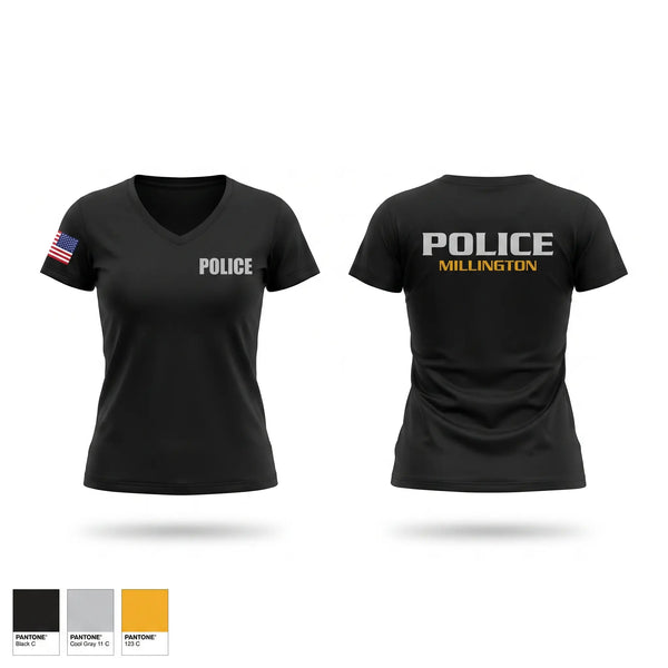 Womens Short Sleeve Vneck Shirt, Millington Police Department, Police, Teamtime, Team time, sublimation, custom sports apparel, team uniforms, spirit wear, spiritwear, sports uniforms, custom shirts, team store, custom team store, fundraiser sports, apparel fundraiser