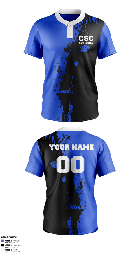 Two Button Softball Jersey, CSC Softball, Softball, Teamtime, Team time, sublimation, custom sports apparel, team uniforms, spirit wear, spiritwear, sports uniforms, custom shirts, team store, custom team store, fundraiser sports, apparel fundraiser