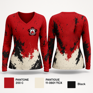 Womens Long Sleeve Vneck Shirt, ROC Boxing, Wrestling, Teamtime, Team time, sublimation, custom sports apparel, team uniforms, spirit wear, spiritwear, sports uniforms, custom shirts, team store, custom team store, fundraiser sports, apparel fundraiser