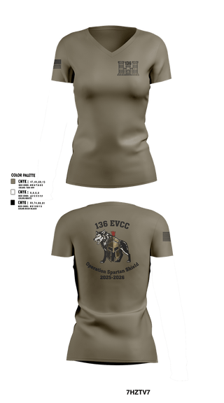 Womens Short Sleeve Vneck Shirt, 136 EVCC, Army, Teamtime, Team time, sublimation, custom sports apparel, team uniforms, spirit wear, spiritwear, sports uniforms, custom shirts, team store, custom team store, fundraiser sports, apparel fundraiser