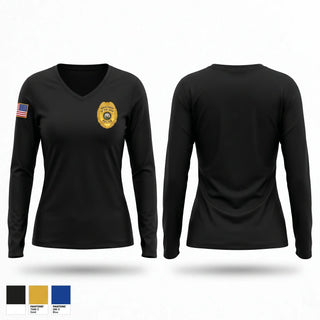 Womens Long Sleeve Vneck Shirt, Navy Police, Police, Teamtime, Team time, sublimation, custom sports apparel, team uniforms, spirit wear, spiritwear, sports uniforms, custom shirts, team store, custom team store, fundraiser sports, apparel fundraiser