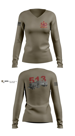 Womens Long Sleeve Vneck Shirt, 513th Transportation Company, Army, Teamtime, Team time, sublimation, custom sports apparel, team uniforms, spirit wear, spiritwear, sports uniforms, custom shirts, team store, custom team store, fundraiser sports, apparel fundraiser