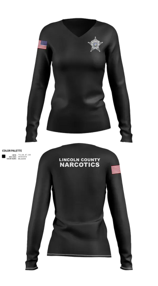 Womens Long Sleeve Vneck Shirt, Lincoln County Narcotics, Police, Teamtime, Team time, sublimation, custom sports apparel, team uniforms, spirit wear, spiritwear, sports uniforms, custom shirts, team store, custom team store, fundraiser sports, apparel fundraiser