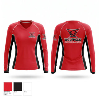 Womens Long Sleeve Vneck Shirt, Wolfpack Martial Arts, , Teamtime, Team time, sublimation, custom sports apparel, team uniforms, spirit wear, spiritwear, sports uniforms, custom shirts, team store, custom team store, fundraiser sports, apparel fundraiser