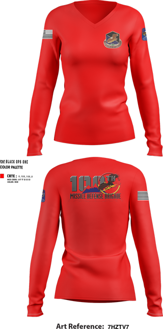 Womens Long Sleeve Vneck Shirt, 100th Missile Defense Brigade, , Teamtime, Team time, sublimation, custom sports apparel, team uniforms, spirit wear, spiritwear, sports uniforms, custom shirts, team store, custom team store, fundraiser sports, apparel fundraiser