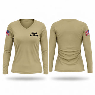 Womens Long Sleeve Vneck Shirt, Field Artillery., Army, Teamtime, Team time, sublimation, custom sports apparel, team uniforms, spirit wear, spiritwear, sports uniforms, custom shirts, team store, custom team store, fundraiser sports, apparel fundraiser