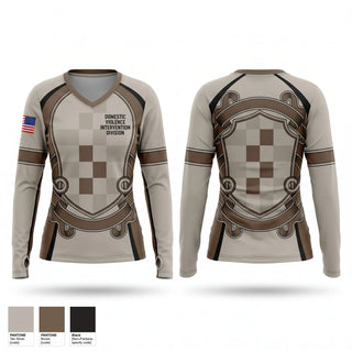 Womens Long Sleeve Vneck Shirt, Domestic Violence Intervention Division, Police, Teamtime, Team time, sublimation, custom sports apparel, team uniforms, spirit wear, spiritwear, sports uniforms, custom shirts, team store, custom team store, fundraiser sports, apparel fundraiser