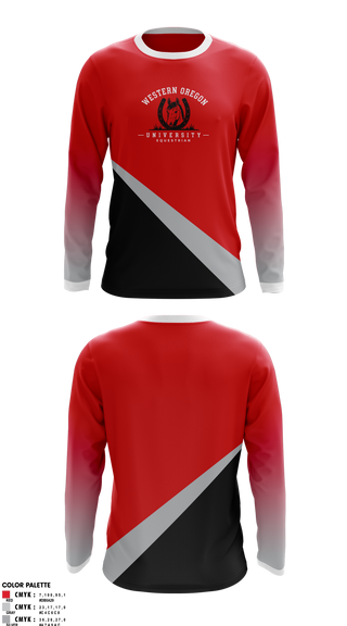 Long Sleeve Performance Shirt, Western Oregon University Equestrian, Spirit Store, Teamtime, Team time, sublimation, custom sports apparel, team uniforms, spirit wear, spiritwear, sports uniforms, custom shirts, team store, custom team store, fundraiser sports, apparel fundraiser