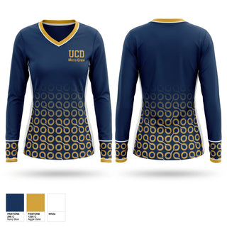 Womens Long Sleeve Vneck Shirt, UCD Men’s Crew, Spirit Store, Teamtime, Team time, sublimation, custom sports apparel, team uniforms, spirit wear, spiritwear, sports uniforms, custom shirts, team store, custom team store, fundraiser sports, apparel fundraiser