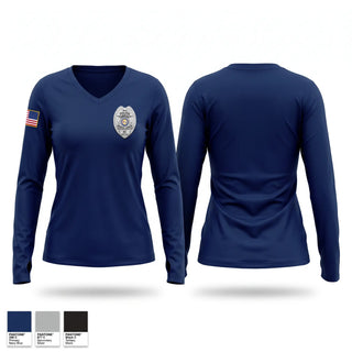 Womens Long Sleeve Vneck Shirt, Moncks Corner Police Department, Police, Teamtime, Team time, sublimation, custom sports apparel, team uniforms, spirit wear, spiritwear, sports uniforms, custom shirts, team store, custom team store, fundraiser sports, apparel fundraiser