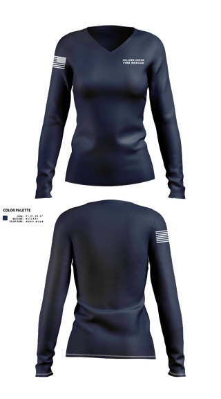 Womens Long Sleeve Vneck Shirt, Millers Creek Fire Rescue, Fire Department, Teamtime, Team time, sublimation, custom sports apparel, team uniforms, spirit wear, spiritwear, sports uniforms, custom shirts, team store, custom team store, fundraiser sports, apparel fundraiser