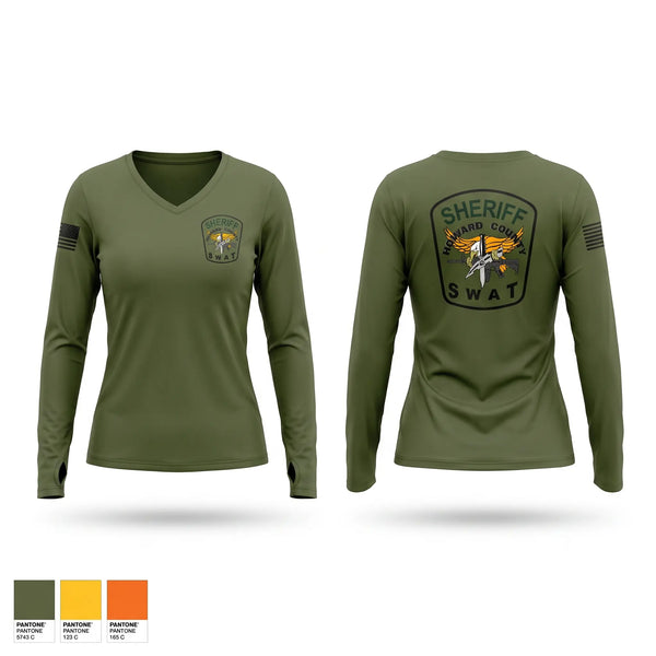 Womens Long Sleeve Vneck Shirt, Howard County Swat, Police, Teamtime, Team time, sublimation, custom sports apparel, team uniforms, spirit wear, spiritwear, sports uniforms, custom shirts, team store, custom team store, fundraiser sports, apparel fundraiser