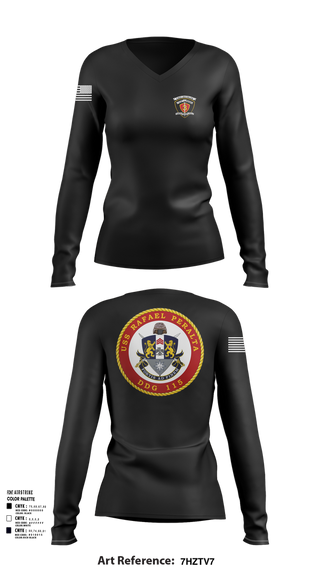 Womens Long Sleeve Vneck Shirt, USS Rafael Peralta DDG 115, Navy, Teamtime, Team time, sublimation, custom sports apparel, team uniforms, spirit wear, spiritwear, sports uniforms, custom shirts, team store, custom team store, fundraiser sports, apparel fundraiser
