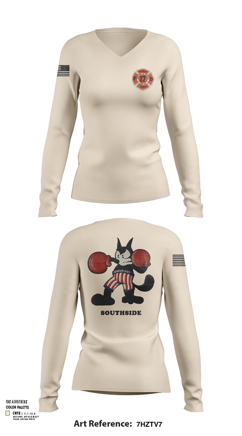 Women's Long Sleeve Vneck Shirt, Station 17, Fire Department, Teamtime, Team time, sublimation, custom sports apparel, team uniforms, spirit wear, spiritwear, sports uniforms, custom shirts, team store, custom team store, fundraiser sports, apparel fundraiser
