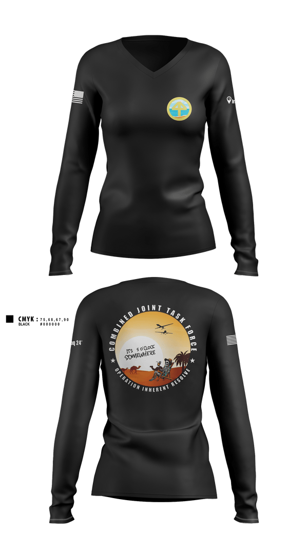 Women's Long Sleeve Vneck Shirt, 44IBCT HHC44IBCT, Army, Teamtime, Team time, sublimation, custom sports apparel, team uniforms, spirit wear, spiritwear, sports uniforms, custom shirts, team store, custom team store, fundraiser sports, apparel fundraiser