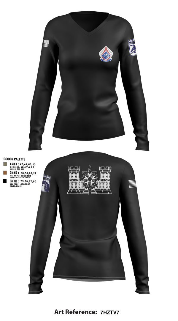 Women's Long Sleeve Vneck Shirt, XVIII ABN G2, Army, Teamtime, Team time, sublimation, custom sports apparel, team uniforms, spirit wear, spiritwear, sports uniforms, custom shirts, team store, custom team store, fundraiser sports, apparel fundraiser