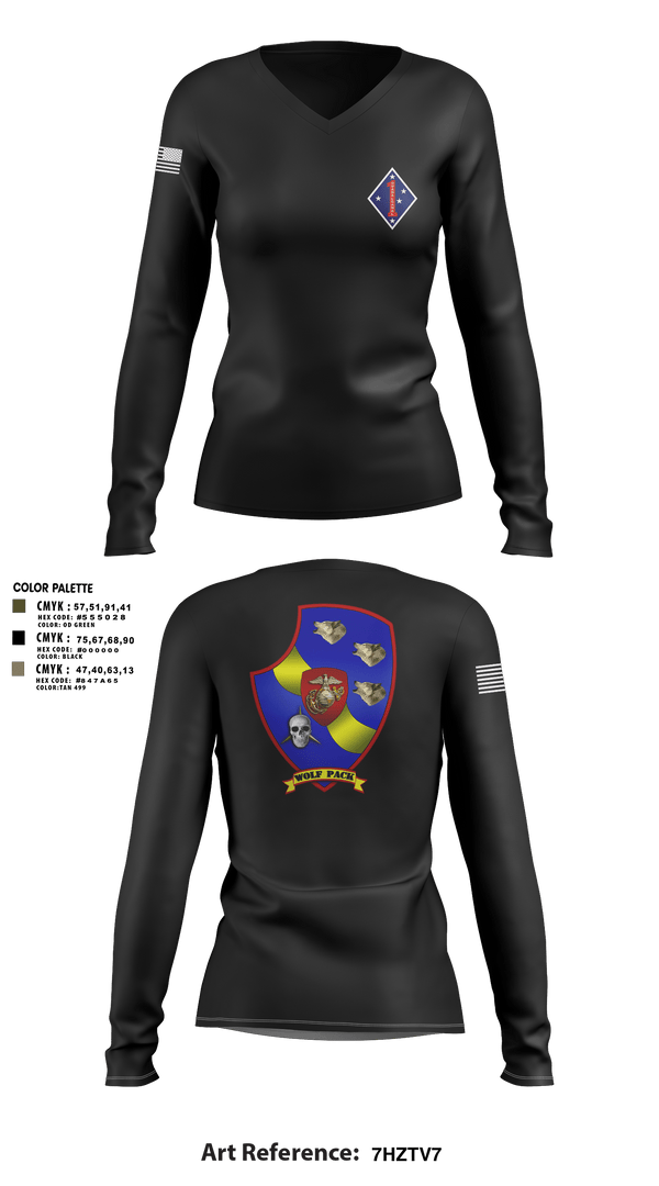 Women's Long Sleeve Vneck Shirt, 3rd LAR 1st MARDIV, Marines, Teamtime, Team time, sublimation, custom sports apparel, team uniforms, spirit wear, spiritwear, sports uniforms, custom shirts, team store, custom team store, fundraiser sports, apparel fundraiser