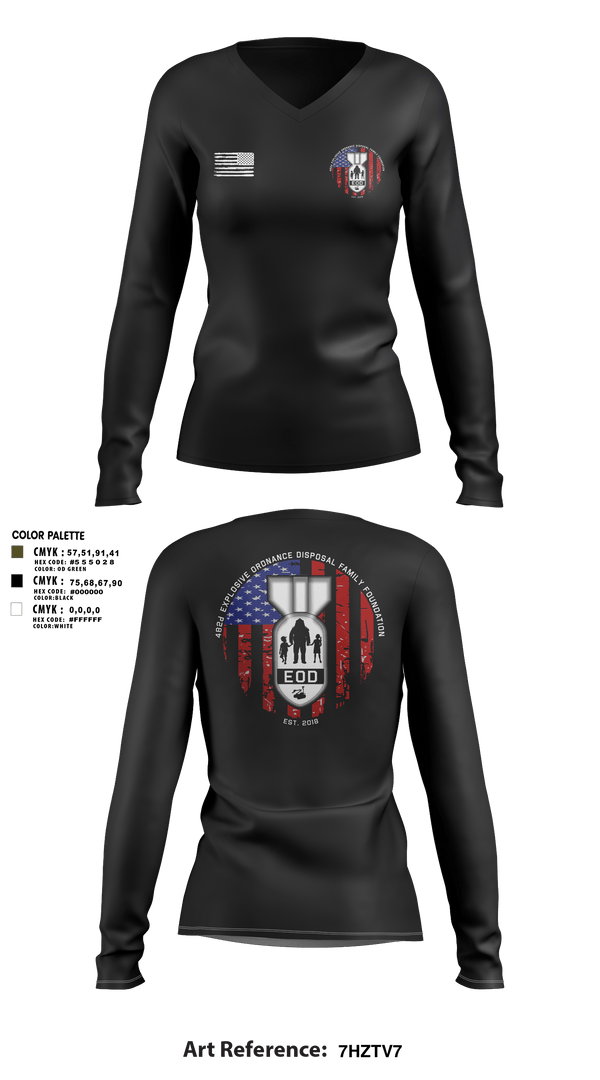 Women's Long Sleeve Vneck Shirt, 482nd EOD, Air Force, Teamtime, Team time, sublimation, custom sports apparel, team uniforms, spirit wear, spiritwear, sports uniforms, custom shirts, team store, custom team store, fundraiser sports, apparel fundraiser