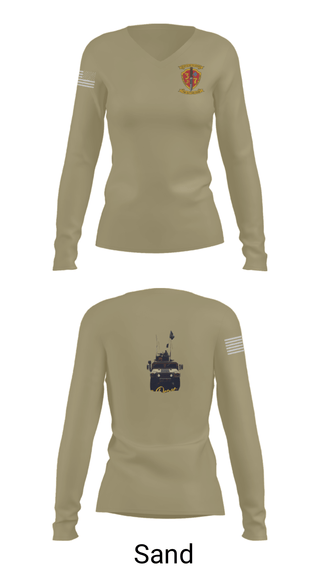 Women's Long Sleeve Vneck Shirt, 3/7 India Co. Wpns Plt, Marines, Teamtime, Team time, sublimation, custom sports apparel, team uniforms, spirit wear, spiritwear, sports uniforms, custom shirts, team store, custom team store, fundraiser sports, apparel fundraiser