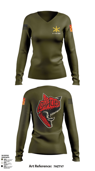 Women's Long Sleeve Vneck Shirt, C 1-43 ADA, Army, Teamtime, Team time, sublimation, custom sports apparel, team uniforms, spirit wear, spiritwear, sports uniforms, custom shirts, team store, custom team store, fundraiser sports, apparel fundraiser
