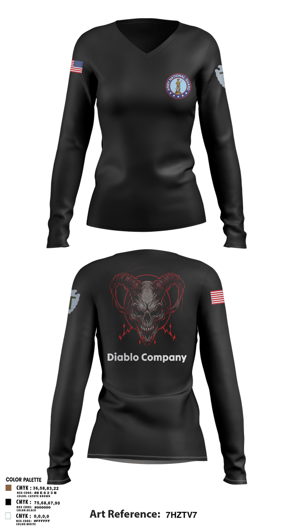 Women's Long Sleeve Vneck Shirt, Delta Company 3-144th Infantry, National Guard, Teamtime, Team time, sublimation, custom sports apparel, team uniforms, spirit wear, spiritwear, sports uniforms, custom shirts, team store, custom team store, fundraiser sports, apparel fundraiser