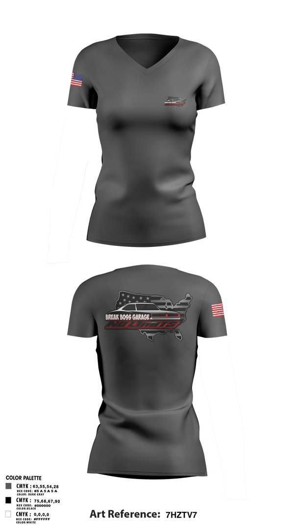 Women's Short Sleeve Vneck Shirt, Brake Boss Garage, Marines, Teamtime, Team time, sublimation, custom sports apparel, team uniforms, spirit wear, spiritwear, sports uniforms, custom shirts, team store, custom team store, fundraiser sports, apparel fundraiser