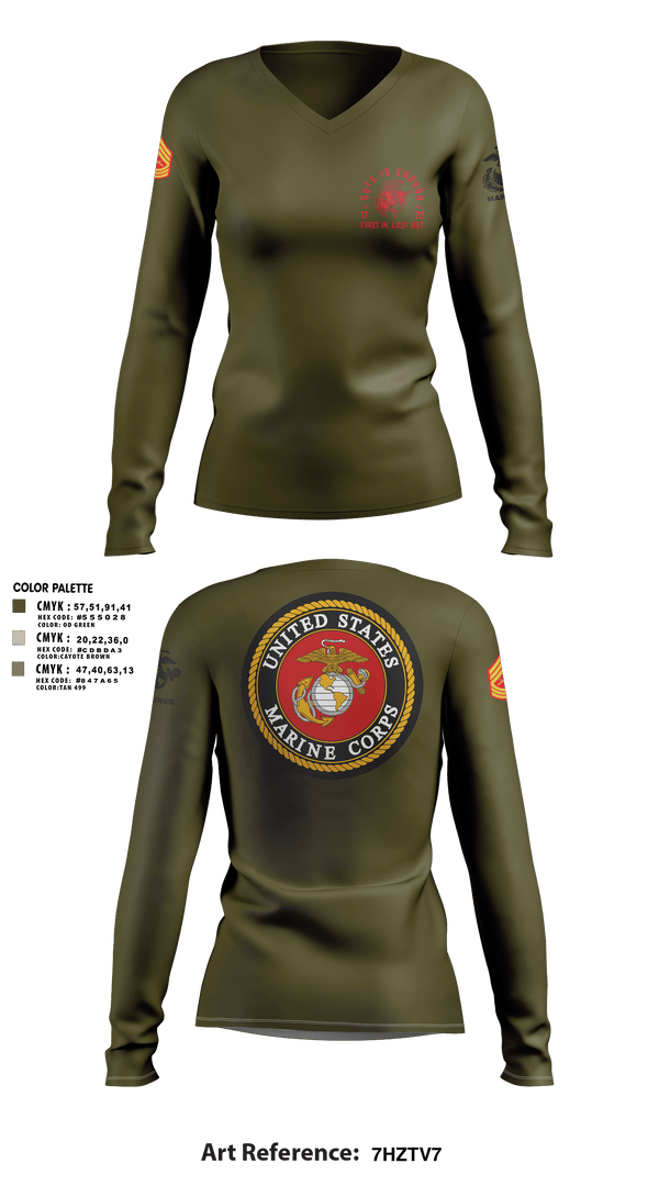 Women's Long Sleeve Vneck Shirt, Zulu 109, Marines, Teamtime, Team time, sublimation, custom sports apparel, team uniforms, spirit wear, spiritwear, sports uniforms, custom shirts, team store, custom team store, fundraiser sports, apparel fundraiser