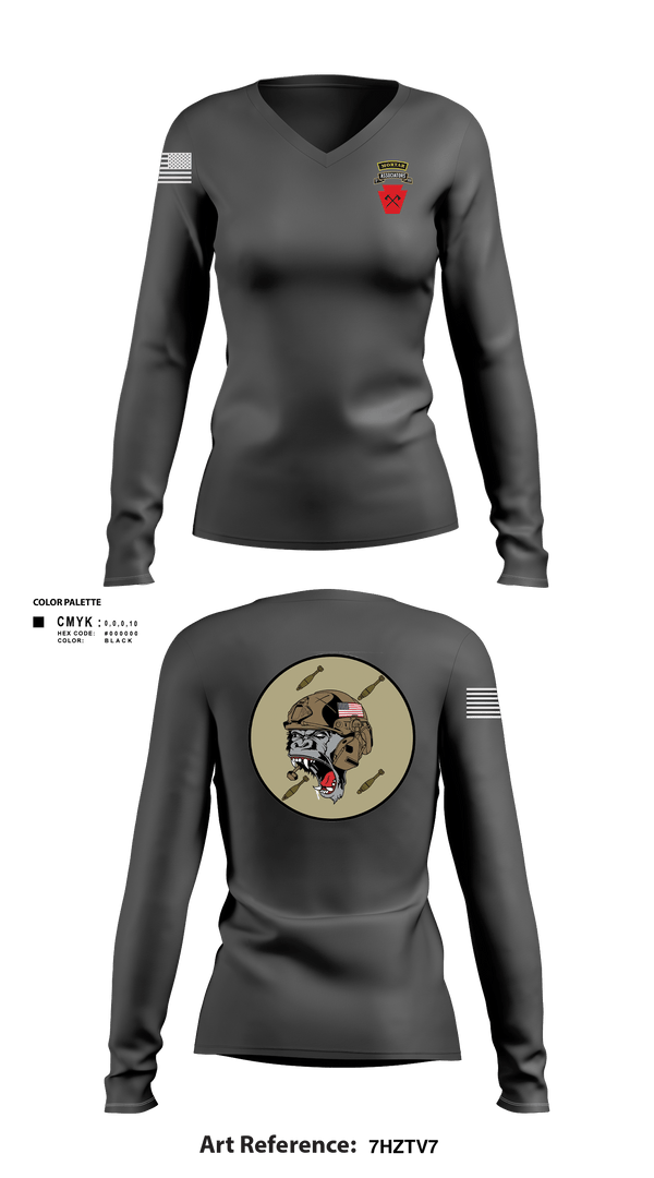 Women's Long Sleeve Vneck Shirt, Aco 1-111th secfor1-111 MTR renew, National Guard, Teamtime, Team time, sublimation, custom sports apparel, team uniforms, spirit wear, spiritwear, sports uniforms, custom shirts, team store, custom team store, fundraiser sports, apparel fundraiser
