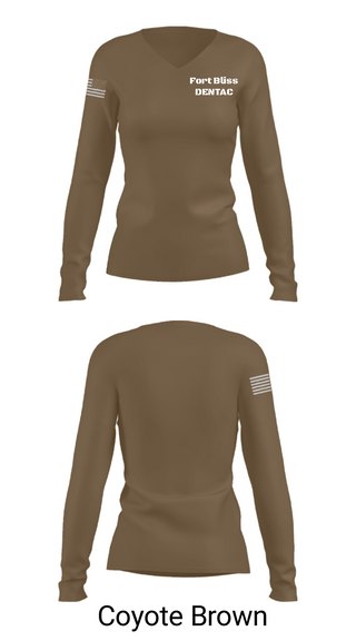 Women's Long Sleeve Vneck Shirt, Fort Bliss DENTAC, Army, Teamtime, Team time, sublimation, custom sports apparel, team uniforms, spirit wear, spiritwear, sports uniforms, custom shirts, team store, custom team store, fundraiser sports, apparel fundraiser