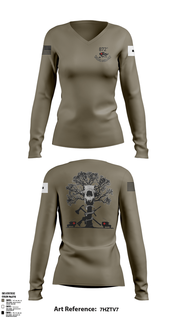 Women's Long Sleeve Vneck Shirt, 872 Ground Ambulance, Army, Teamtime, Team time, sublimation, custom sports apparel, team uniforms, spirit wear, spiritwear, sports uniforms, custom shirts, team store, custom team store, fundraiser sports, apparel fundraiser