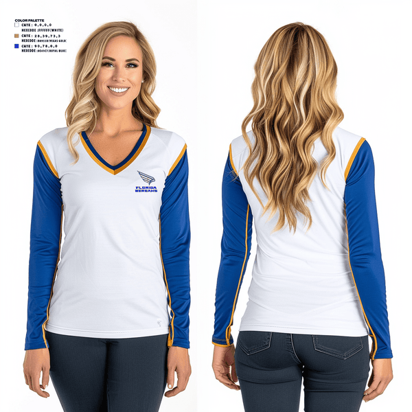 Women's Long Sleeve Vneck Shirt, FLORIDA BEREANS, Football, Teamtime, Team time, sublimation, custom sports apparel, team uniforms, spirit wear, spiritwear, sports uniforms, custom shirts, team store, custom team store, fundraiser sports, apparel fundraiser