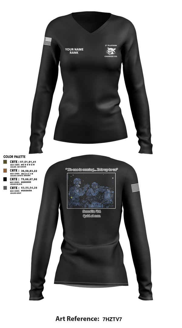 Women's Long Sleeve Vneck Shirt, Charger Co. / 2-112th Infantry Battalion, National Guard, Teamtime, Team time, sublimation, custom sports apparel, team uniforms, spirit wear, spiritwear, sports uniforms, custom shirts, team store, custom team store, fundraiser sports, apparel fundraiser