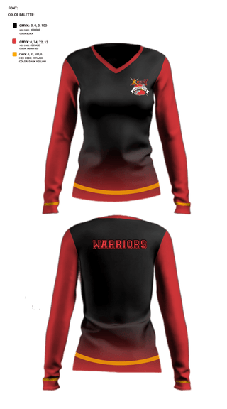 Women's Long Sleeve Vneck Shirt, Warriors, Football, Teamtime, Team time, sublimation, custom sports apparel, team uniforms, spirit wear, spiritwear, sports uniforms, custom shirts, team store, custom team store, fundraiser sports, apparel fundraiser