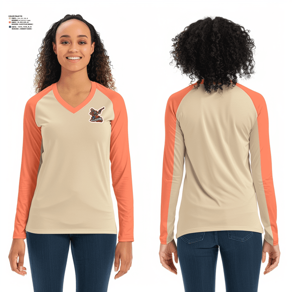 Women's Long Sleeve Vneck Shirt, Moonshine Mafia, Softball, Teamtime, Team time, sublimation, custom sports apparel, team uniforms, spirit wear, spiritwear, sports uniforms, custom shirts, team store, custom team store, fundraiser sports, apparel fundraiser