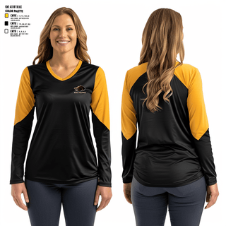 Women's Long Sleeve Vneck Shirt, Manila Middle School Volleyball, Women's Volleyball, Teamtime, Team time, sublimation, custom sports apparel, team uniforms, spirit wear, spiritwear, sports uniforms, custom shirts, team store, custom team store, fundraiser sports, apparel fundraiser
