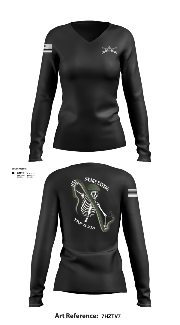 Women's Long Sleeve Vneck Shirt, Q Troop 4/278th, Army, Teamtime, Team time, sublimation, custom sports apparel, team uniforms, spirit wear, spiritwear, sports uniforms, custom shirts, team store, custom team store, fundraiser sports, apparel fundraiser