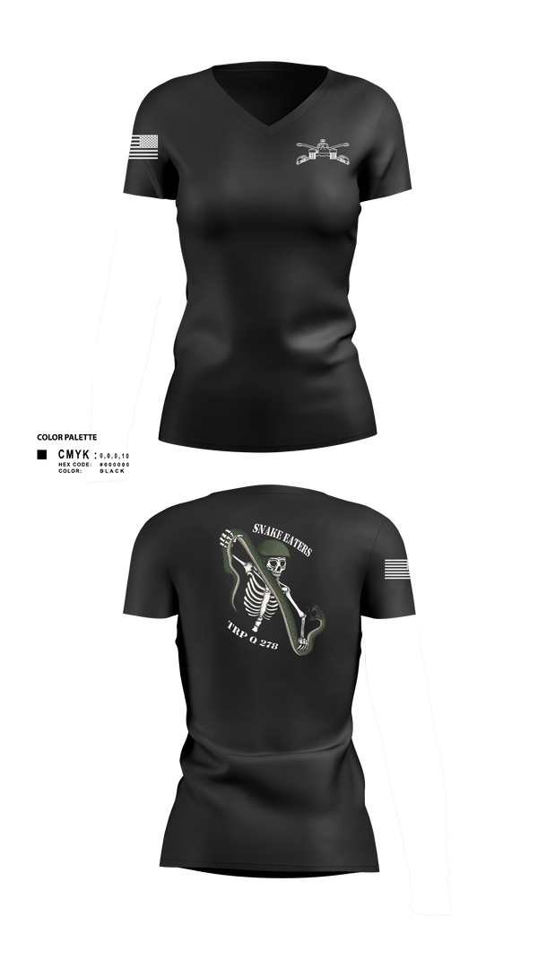 Women's Short Sleeve Vneck Shirt, Q Troop 4/278th, Army, Teamtime, Team time, sublimation, custom sports apparel, team uniforms, spirit wear, spiritwear, sports uniforms, custom shirts, team store, custom team store, fundraiser sports, apparel fundraiser