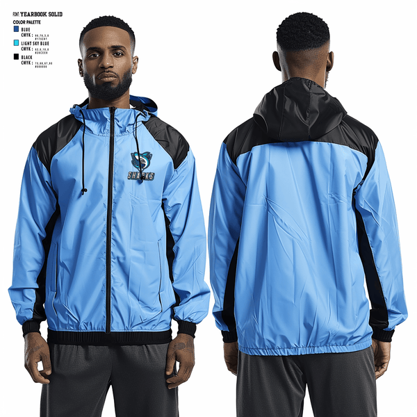 Windbreaker, Sharks, Men's Basketball, Teamtime, Team time, sublimation, custom sports apparel, team uniforms, spirit wear, spiritwear, sports uniforms, custom shirts, team store, custom team store, fundraiser sports, apparel fundraiser