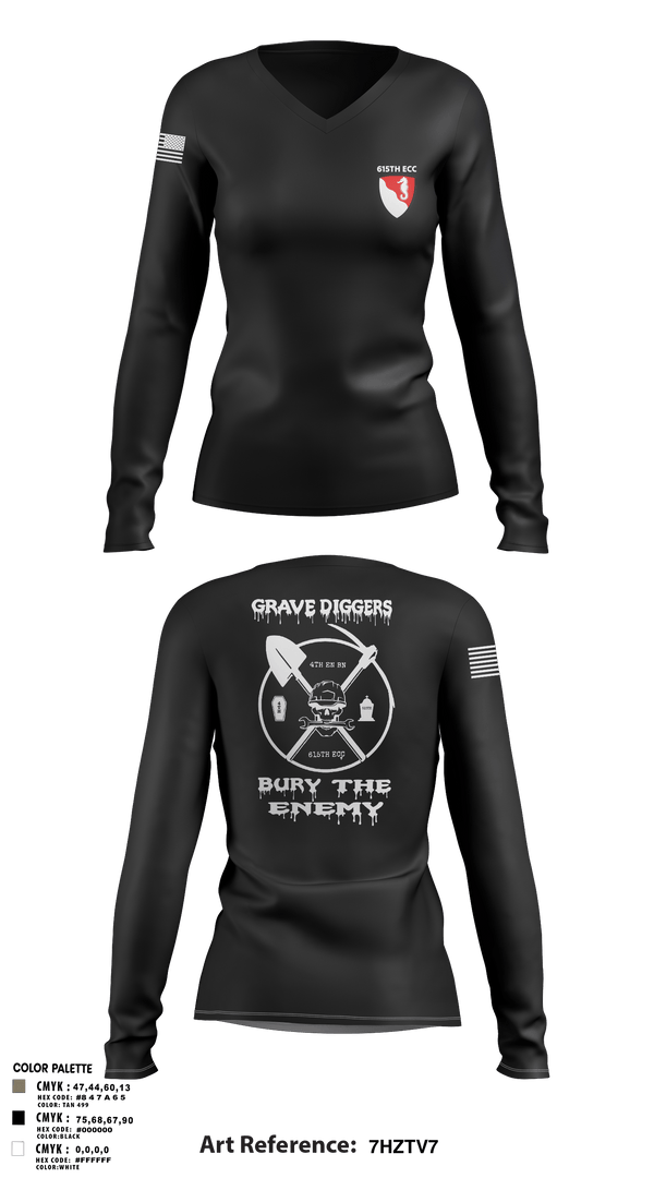 Women's Long Sleeve Vneck Shirt, 615TH ECC, , Teamtime, Team time, sublimation, custom sports apparel, team uniforms, spirit wear, spiritwear, sports uniforms, custom shirts, team store, custom team store, fundraiser sports, apparel fundraiser